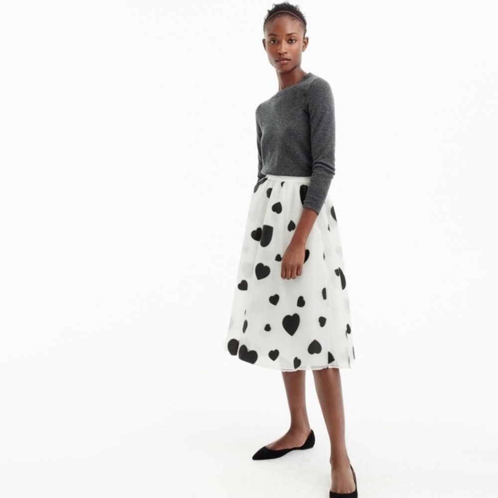 J.Crew Skirt Heart Print Midi Skirt - Black and White Size 14